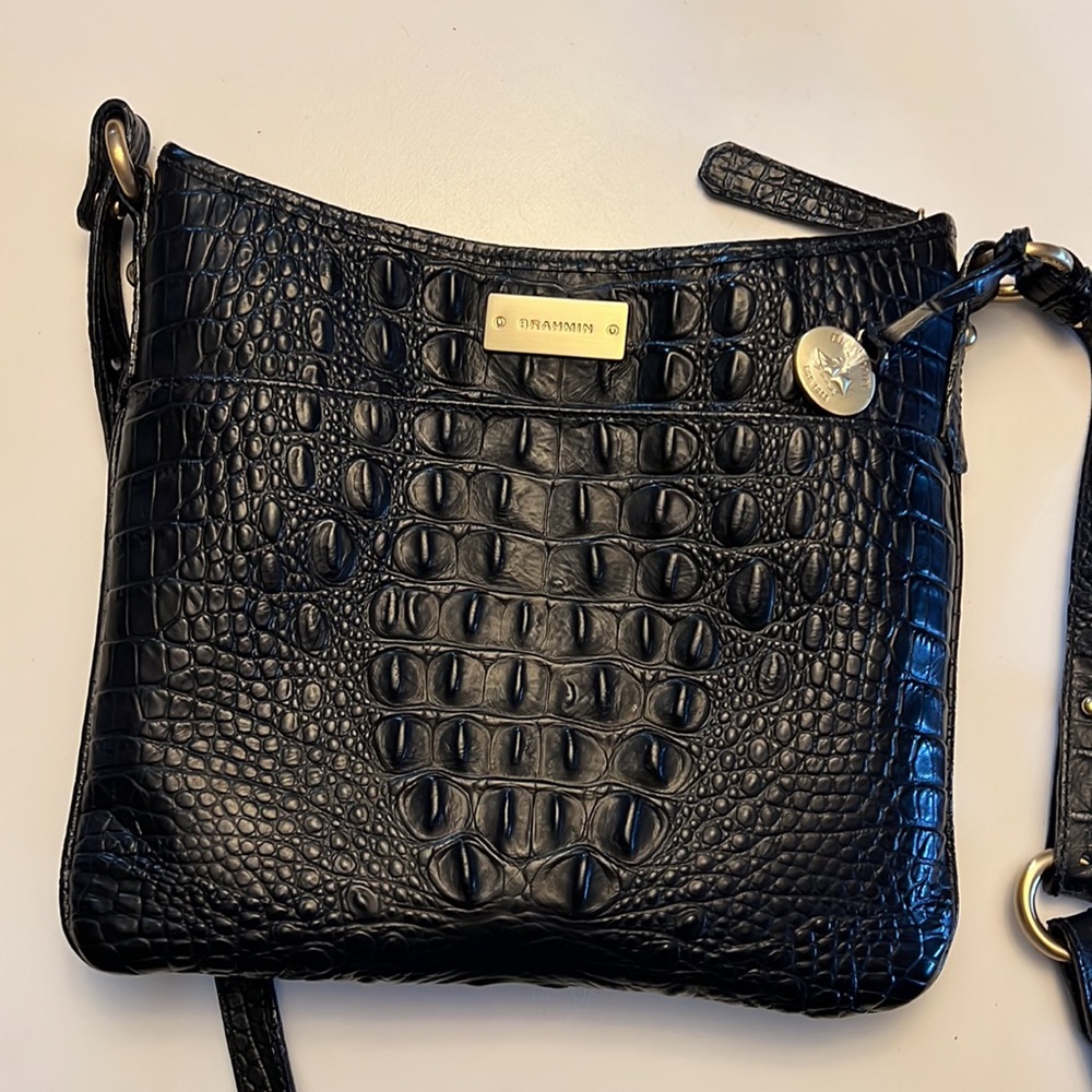 Brahmin black leather crossbody. Great condition, like new!